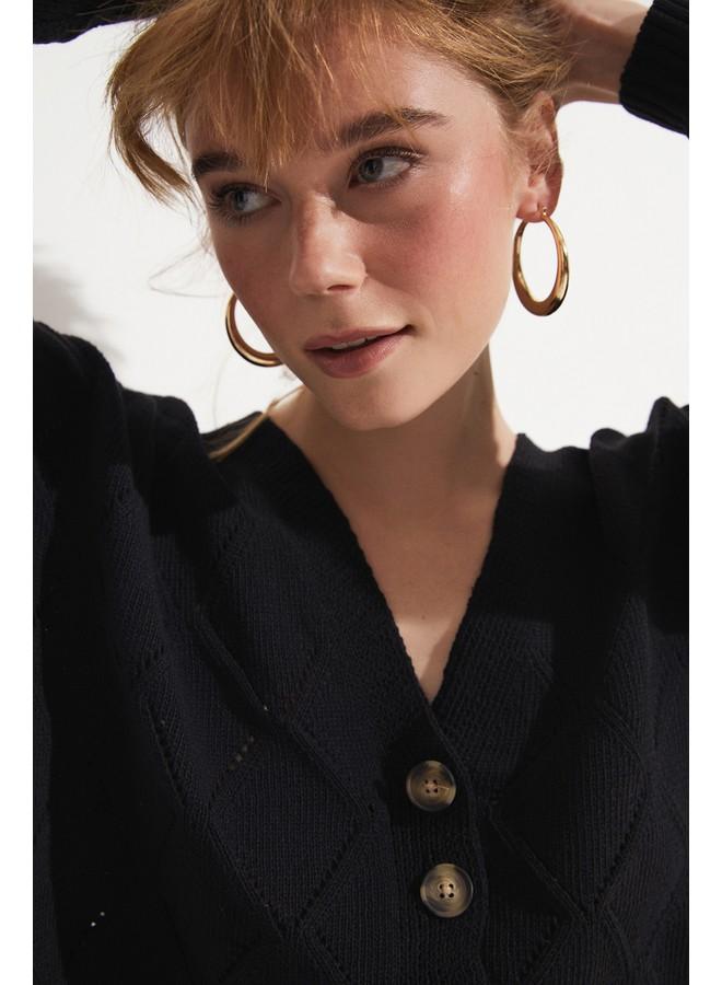 June Lacy V-Neck Crop Cardigan Black - Image 4