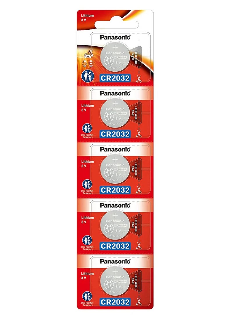 Panasonic 5-Piece CR2032 Lithium Battery, Coin Cell 3V Battery  - Image 1