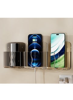 3pcs Wall Mounted Phone Holder, Clear Stand Self Adhesive With Charging Hole Compatible With iPhone and Android Smartphone, Cradle Bedside Organizer Remote Control Stand for Home Office