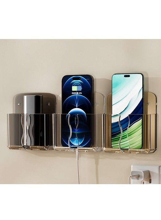 Peachjoy 3pcs Wall Mounted Phone Holder, Clear Stand Self Adhesive With Charging Hole Compatible With iPhone and Android Smartphone, Cradle Bedside Organizer Remote Control Stand for Home Office 