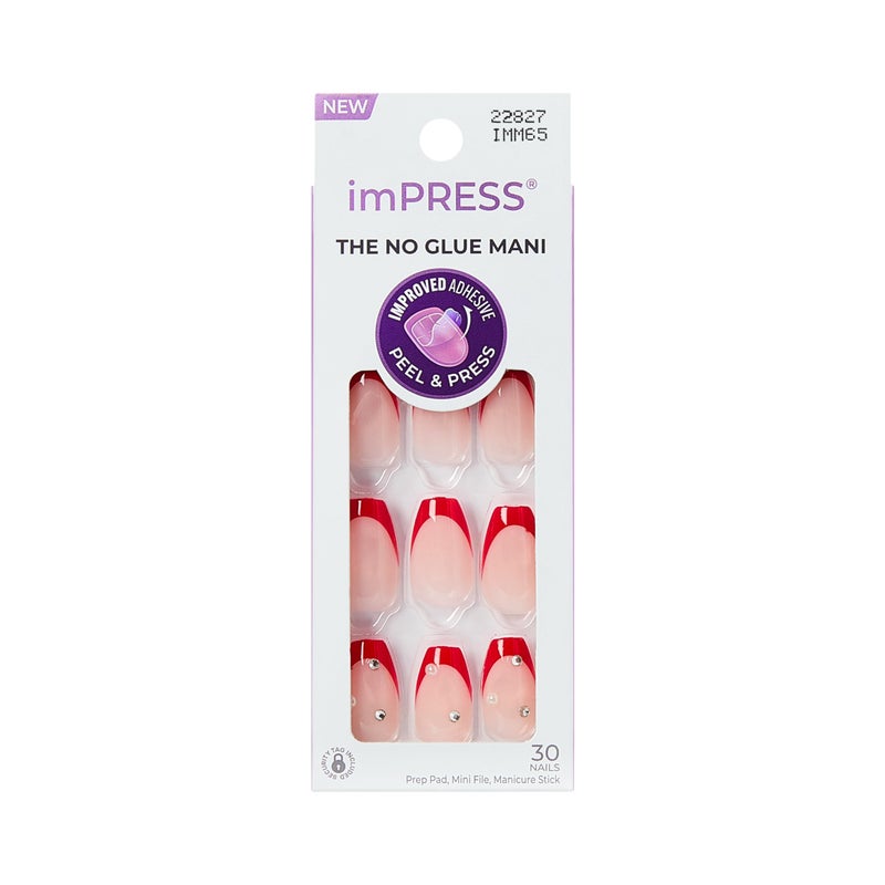 Impress Kiss Impress No Glue Mani Press On Nails Design Happy World Red Medium Size Coffin Shape Includes 30 Nails Prep Pad Instructions Sheet 1 Manicure Stick 1 Mini File - Image 2