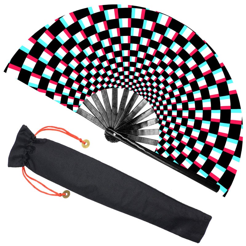 Zolee Zolee Large Rave Clack Fan for Line Dancing  Boots on The Ground Popping Folding Hand Fan  for EDM Music Festival Hot Flashes Event Party Dance Decorations Gift Trippy Checkered 