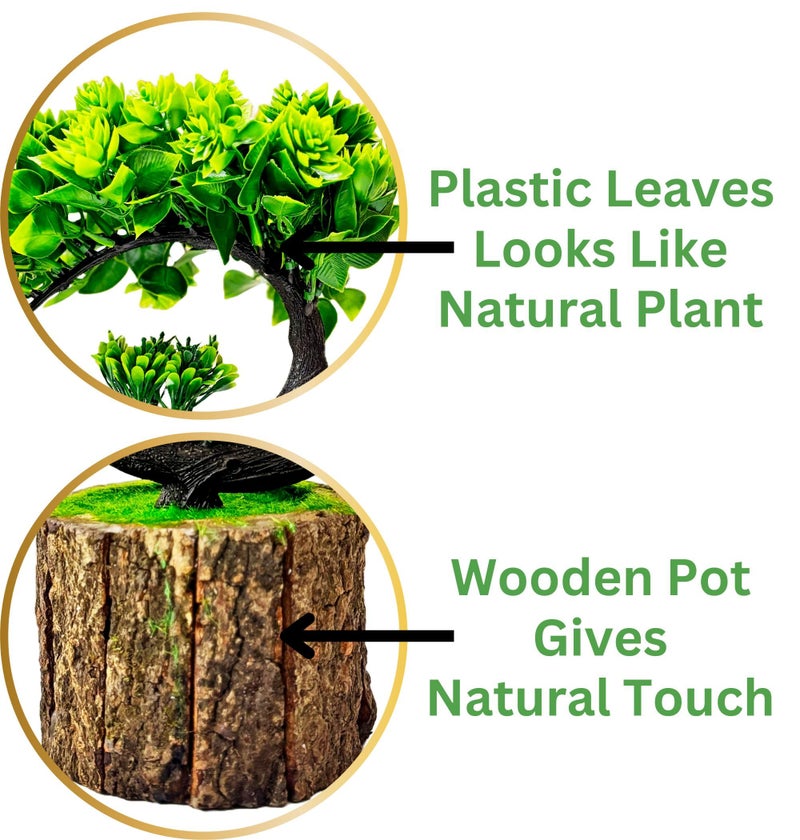 Dekorly Artificial Bonsai Tree Fake Plant Potted House Plants Japanese Pine Bonsai Plant Faux Bonsai for Home Indoor Decoration Office (Height : 21CM, Wooden Pot, Green-E) - Image 4