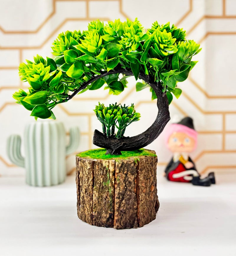 Dekorly Artificial Bonsai Tree Fake Plant Potted House Plants Japanese Pine Bonsai Plant Faux Bonsai for Home Indoor Decoration Office (Height : 21CM, Wooden Pot, Green-E) - Image 5