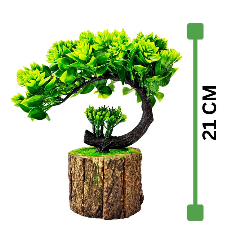 Dekorly Artificial Bonsai Tree Fake Plant Potted House Plants Japanese Pine Bonsai Plant Faux Bonsai for Home Indoor Decoration Office (Height : 21CM, Wooden Pot, Green-E) - Image 2