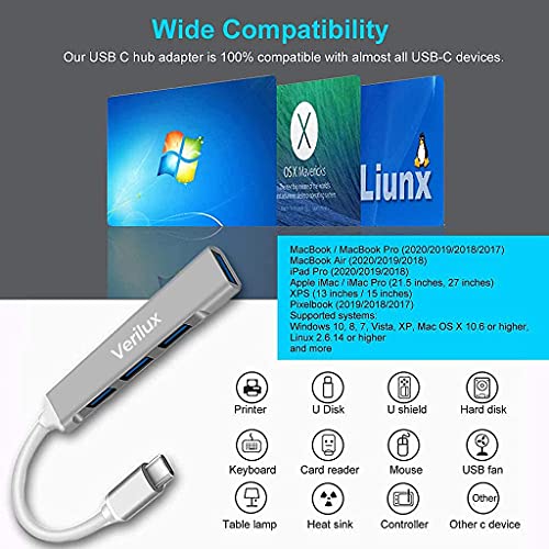 Verilux® USB C Hub Multiport Adapter with 4 High Speed 3.0 USB for Laptop USB Type C Hub for MacBook Pro Air C-Type Smartphones Extender with Multi Port for Laptop Type-C Devices - Image 4