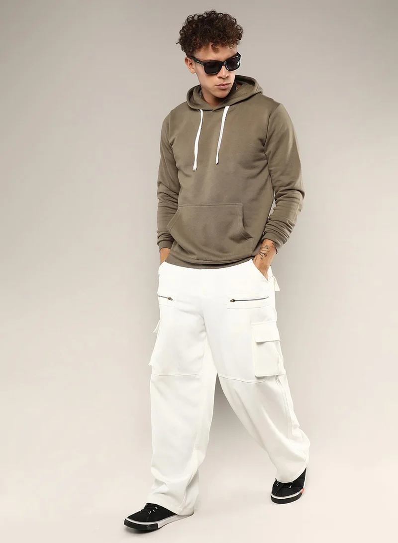 كامبوس سوترا Men's Olive Green Pullover Hoodie With Contrast Drawstring