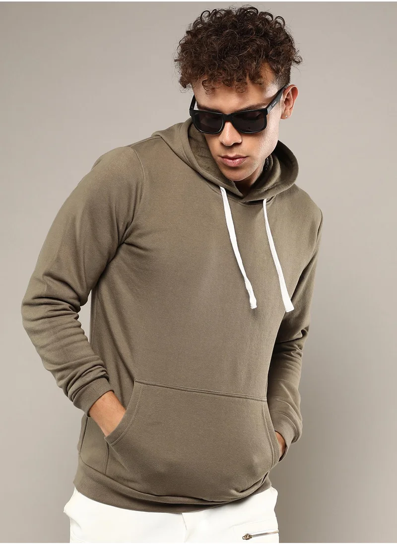 كامبوس سوترا Men's Olive Green Pullover Hoodie With Contrast Drawstring