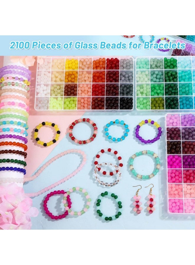 shynek 2100 Pieces 8Mm Round Glass Beads For Bracelets, 84 Colors Crystal Glass Beads For Jewelry Making And Diy Crafts - Image 1