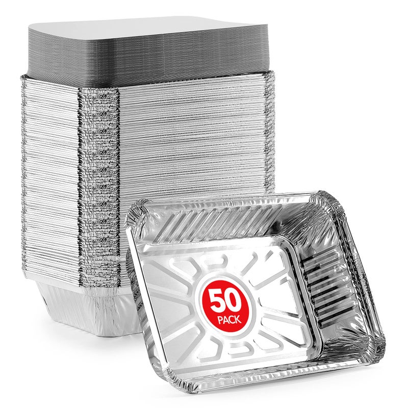 Stock Your Home Aluminum Pans Take Out Containers with Lids 50 Pack 2 Lb Disposable Aluminum Foil Oblong Pans with Cardboard Covers  To Go Food Storage Containers for Baking Meal Prep Takeout and Freezer