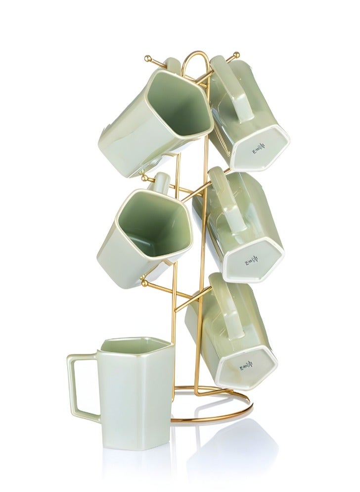 6-piece porcelain mug set  Luster  + stand