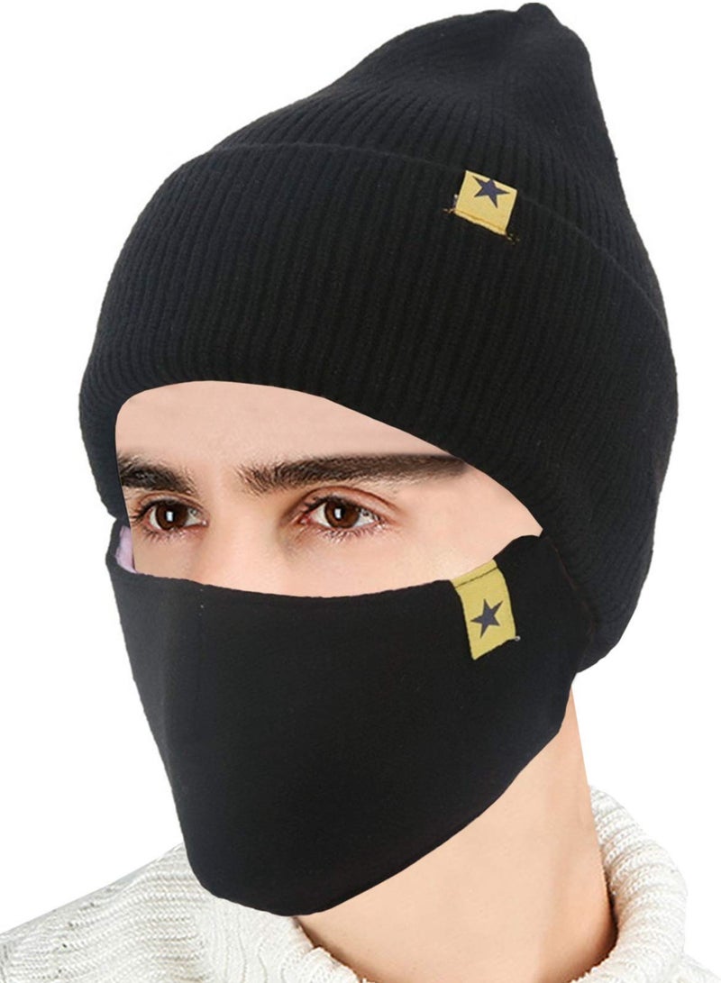 KASTWAVE 2-Pieces Winter Beanie Hat Face Mask Set Winter Knit Skull Cap Hat Adjustable Face Mask Beanie for Men Women - Image 1