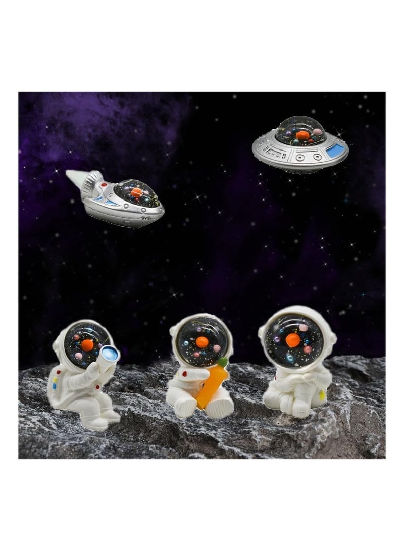 SYOSI 9PCS Miniature Astronaut and Rocket Figurines, Mini Spaceman and UFO Playset Resin Cake Toppers, for DIY Shelf Tabletop Diorama Craft Decoration, Miniature Astronaut Toys, Home Spaceman Statues - Image 2