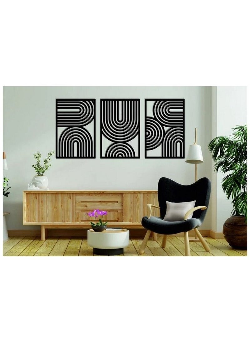 Home Gallery - Mid Century Geometric Wood Wall Art - Set of 3 Modern Panel Each 80x50 - Image 1