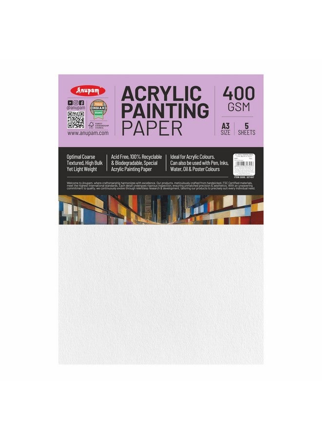 Anupam Acrylic Paper - A3 Size - 400 GSM - pH Neutral Acid Free Paper for Artists - 5 Sheet - Image 1