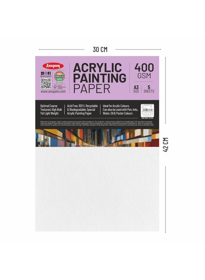 Anupam Acrylic Paper - A3 Size - 400 GSM - pH Neutral Acid Free Paper for Artists - 5 Sheet - Image 2