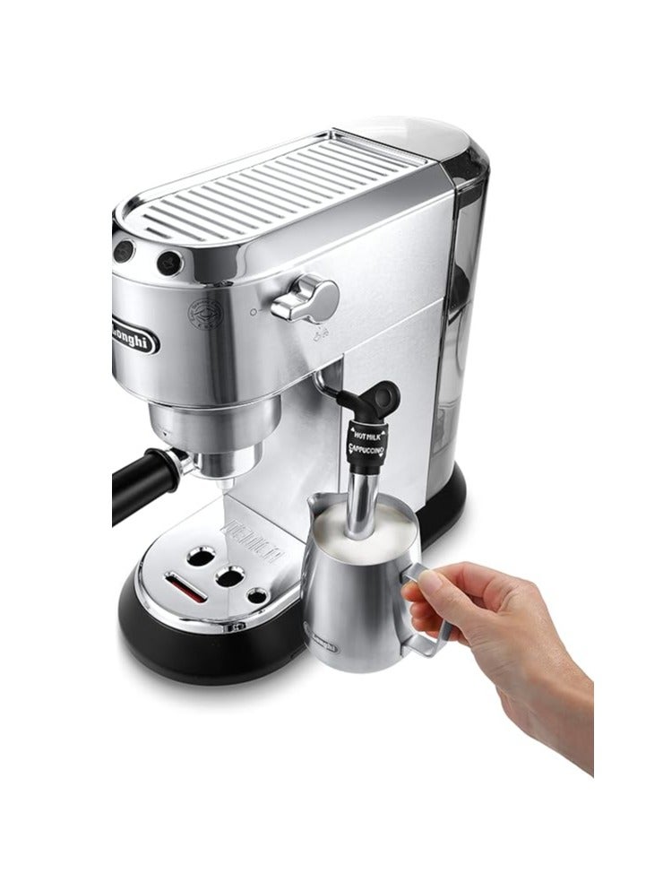 De'Longhi Dedica Pump Espresso Manual Coffee Machine | Cappuccino, Latte Macchiato With Milk Frother | Thermo Block Heating System For Accurate Temperature | Easy To Clean 1.1 L 1350 W EC685.M Silver - Image 2