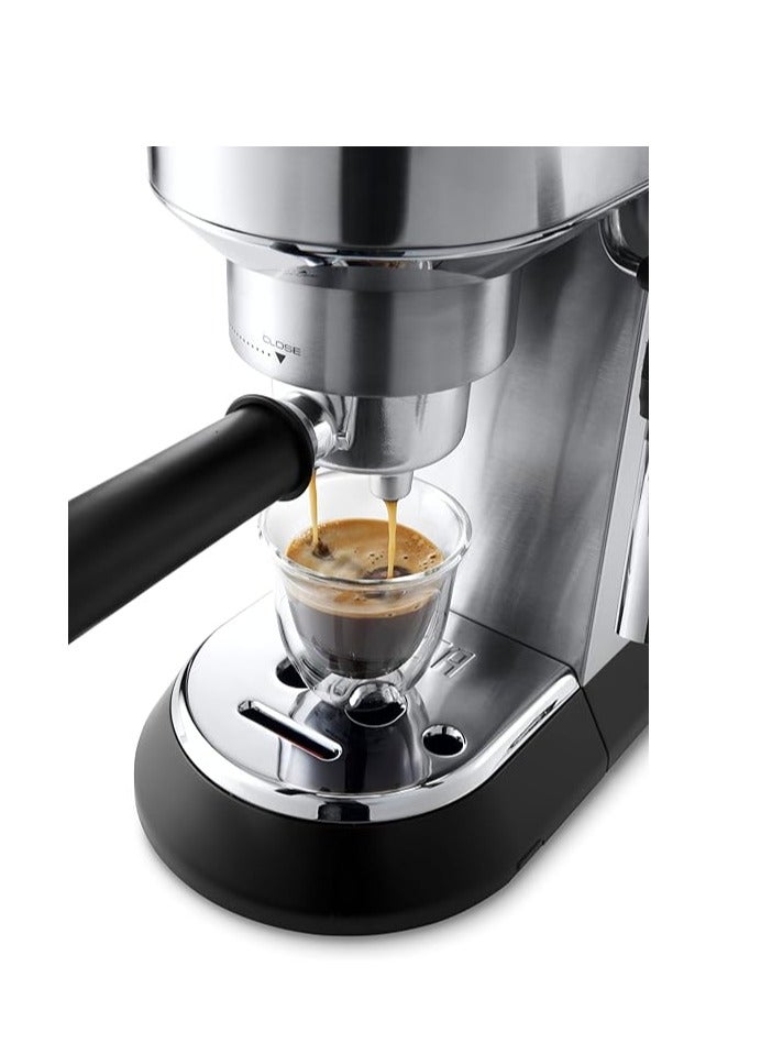 De'Longhi Dedica Pump Espresso Manual Coffee Machine | Cappuccino, Latte Macchiato With Milk Frother | Thermo Block Heating System For Accurate Temperature | Easy To Clean 1.1 L 1350 W EC685.M Silver - Image 3