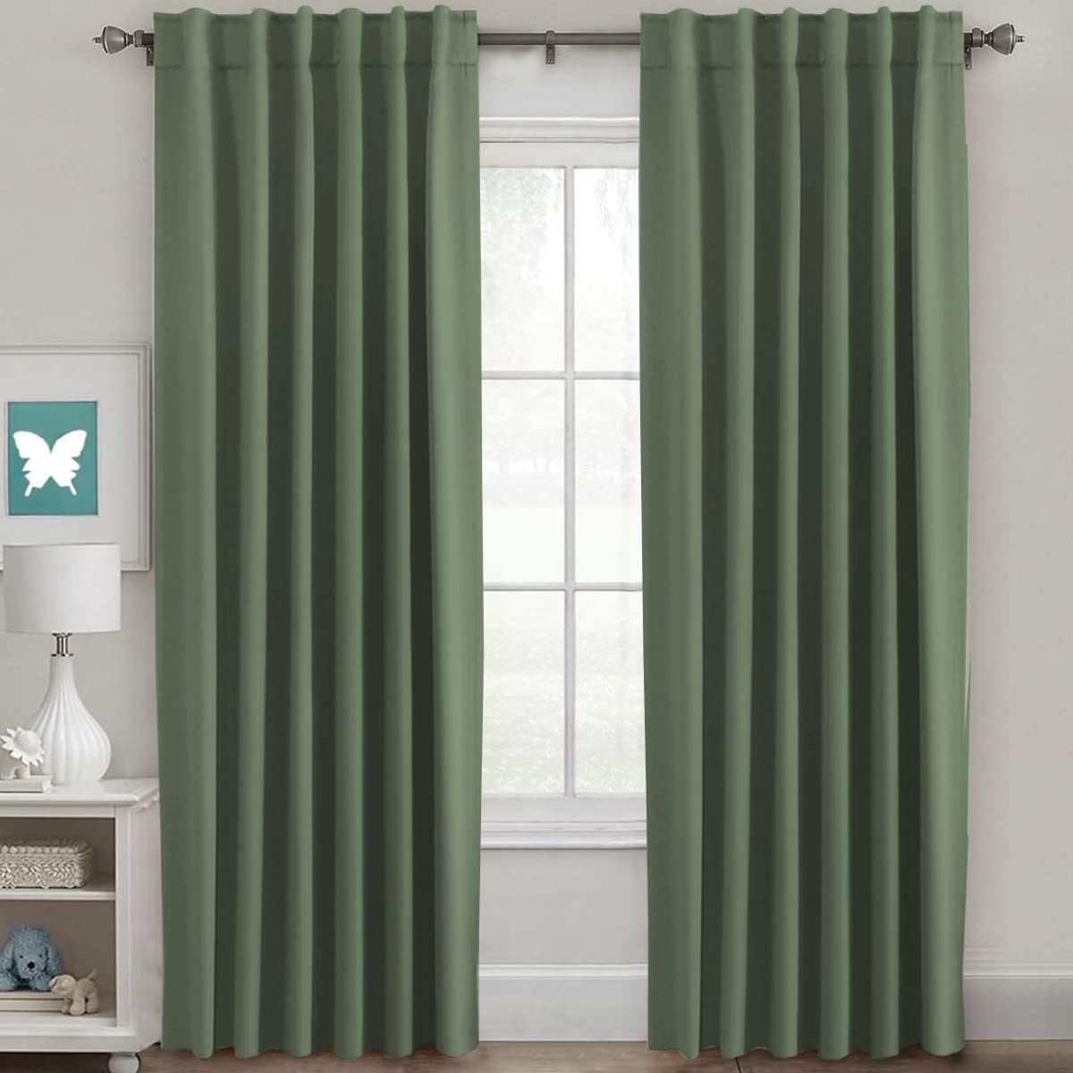 H.VERSAILTEX HVERSAILTEX Blackout Curtains Thermal Insulated Window Treatment Panels Room Darkening Blackout Drapes for Living Room Back TabRod Pocket Bedroom Draperies 2 Panels Bronze Green 52 x 84 I