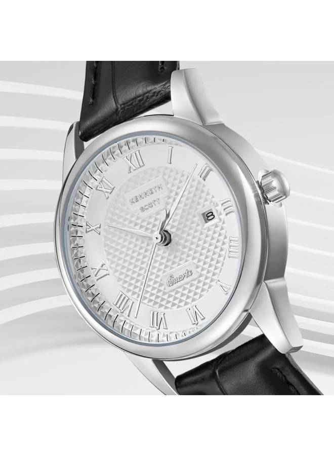 كينيث سكوت Kenneth Scott K23530-SLBW Women's Analog Display Watch & Leather Strap Black