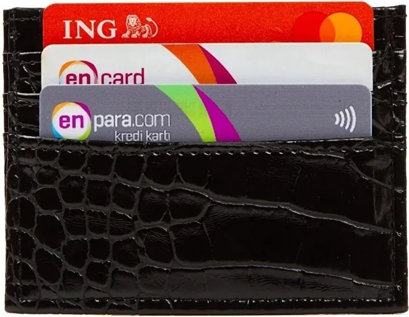 Newish Polo Black Practical Patterned Crocodile Unisex Thin Card Holder