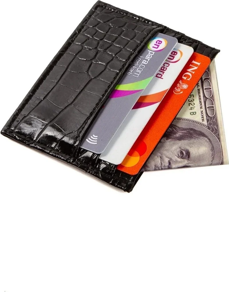 Newish Polo Black Practical Patterned Crocodile Unisex Thin Card Holder