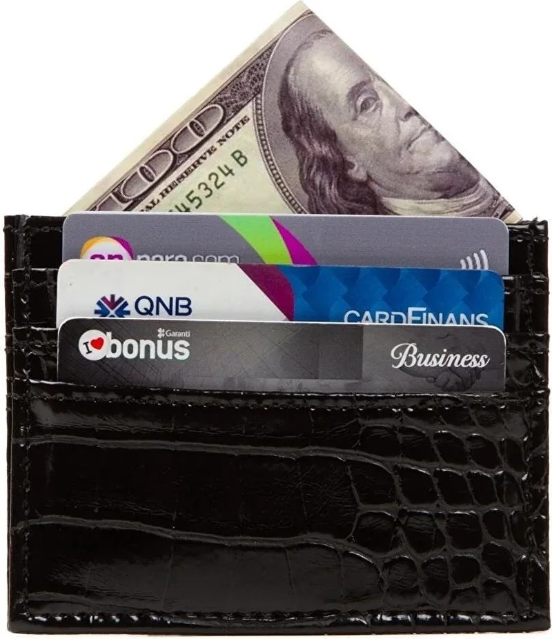 Newish Polo Black Practical Patterned Crocodile Unisex Thin Card Holder