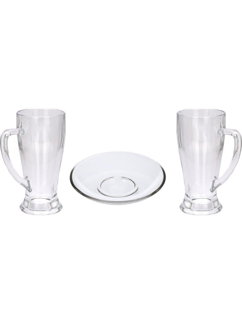 Somil Combo Set of 2 Beer Glasses and 1 Snack Plate Transparent Glass Set of 3 Glass Size 7 X 11 X 15 Cm Plate Size 13 X 13 X 2 Cm - Image 1