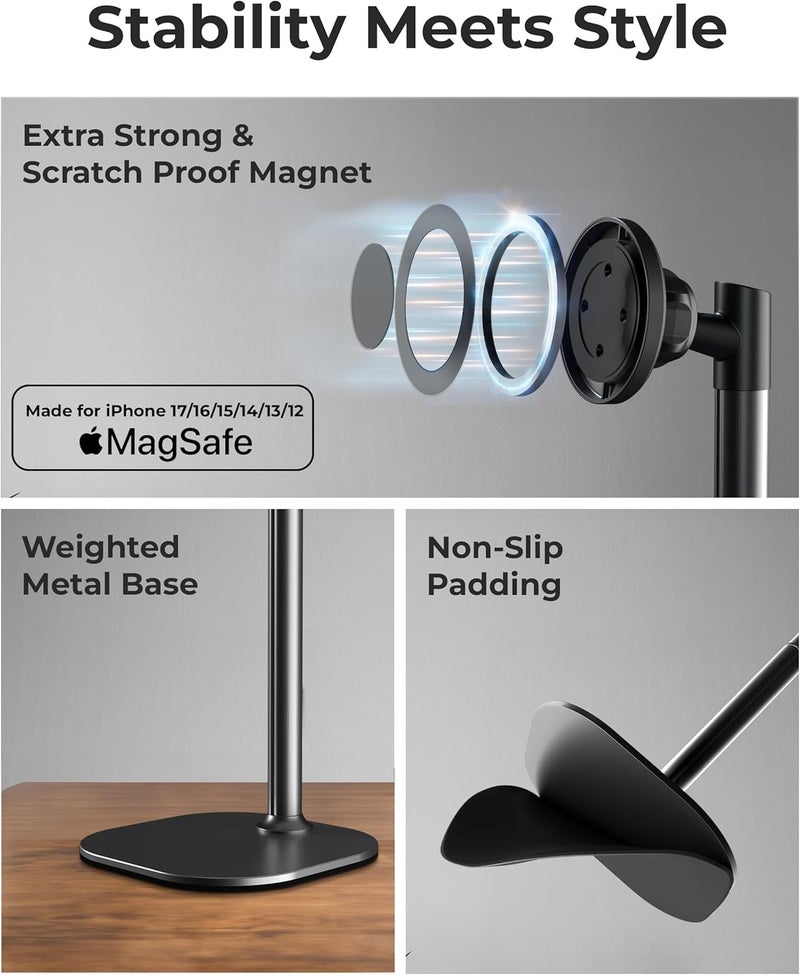 cooper MagStand - Adjustable Magnetic iPhone Stand for Desk & Phone Holder for Video Recording, Compatible with MagSafe, Stand for iPhone 17 Pro Max, 16-12 (x2 Pack - Night Black) - Image 4