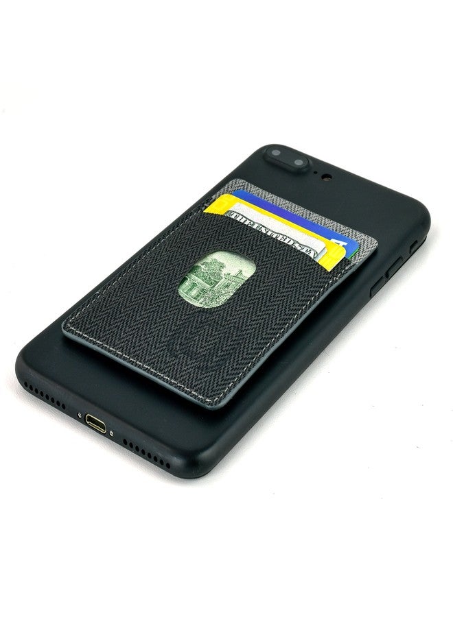 Dockem Adhesive Wallet with 2 Card Slots: Removable Stick-on Card Wallet for Smartphones: Twill Style Synthetic Leather Card Holder for iPhone, Android, and More [Black and Grey] - Image 3