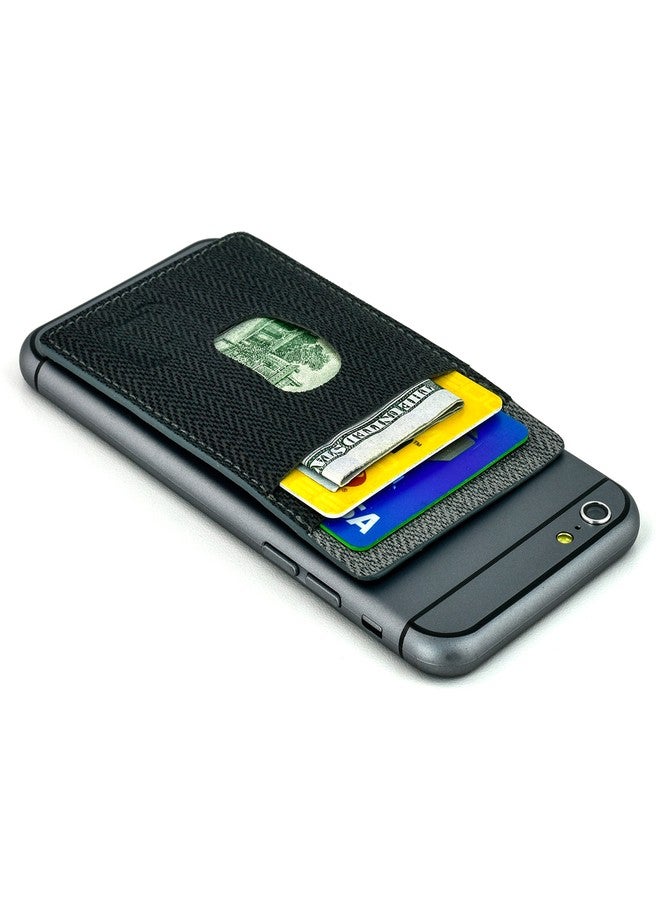 Dockem Adhesive Wallet with 2 Card Slots: Removable Stick-on Card Wallet for Smartphones: Twill Style Synthetic Leather Card Holder for iPhone, Android, and More [Black and Grey] - Image 1