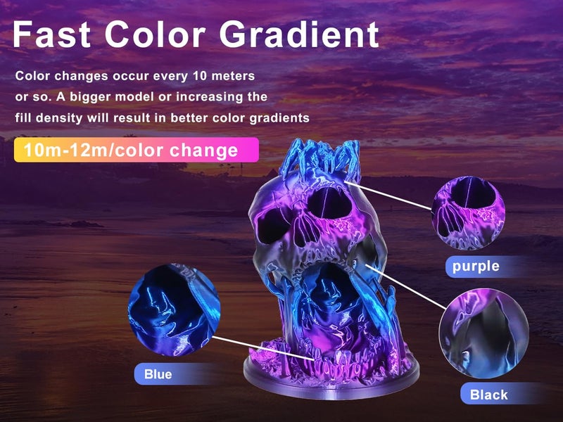 LOVOON pla Filament 1.75mm Color Shift, 3D Printers Filament New Black/Blue/Purple Gradient, Color Changing by Length pla,Halloween,3D Printer and 3D Pen Compatible,1KG(2.2lbs)/Spool - Image 4