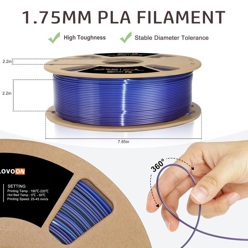 LOVOON pla Filament 1.75mm Color Shift, 3D Printers Filament New Black/Blue/Purple Gradient, Color Changing by Length pla,Halloween,3D Printer and 3D Pen Compatible,1KG(2.2lbs)/Spool - Image 3