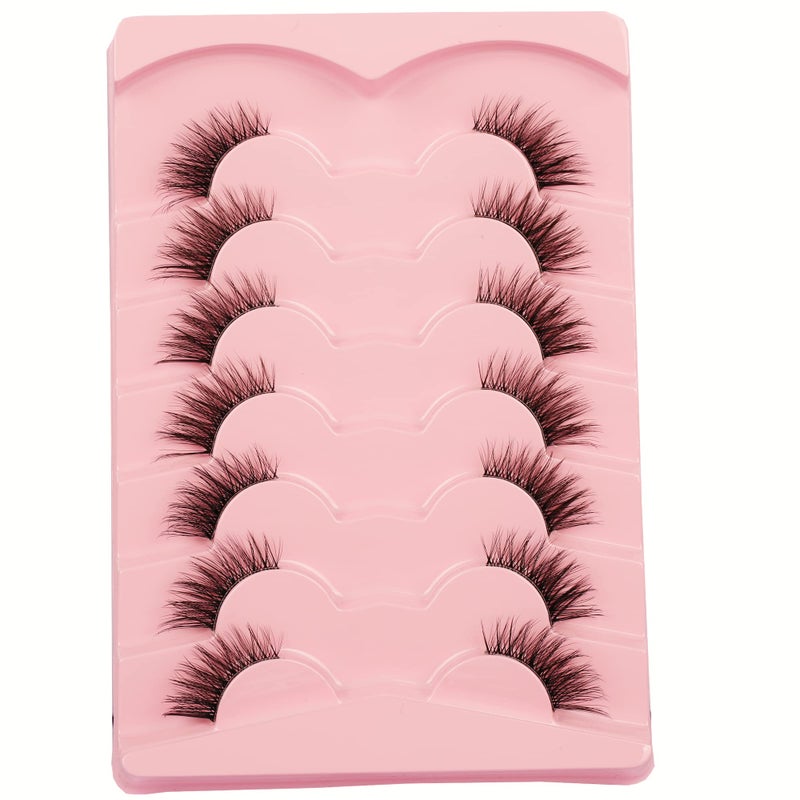 Gmagictobo False Eyelashes Natural Half Lashes Cat Eye Clear Band Lashes Fluffy Wispy 3D Faux Mink Lashes Pack Soft Strips Fake Eyelashes 7 Pairs - Image 2