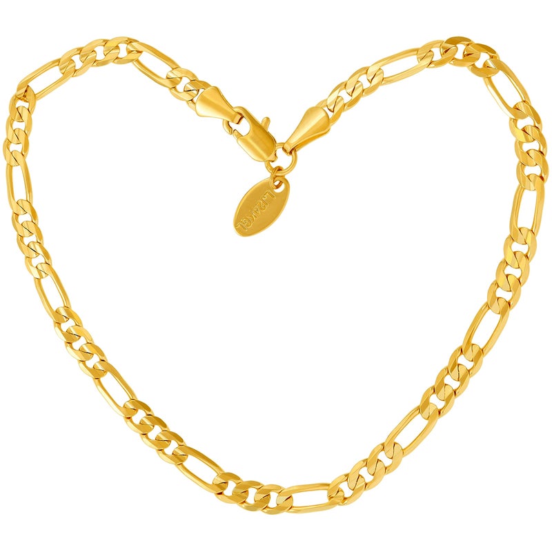 LIFETIME JEWELRY 4mm Figaro Chain Anklet for Women & Men 24k Gold Plated (Gold, 10) - Image 1
