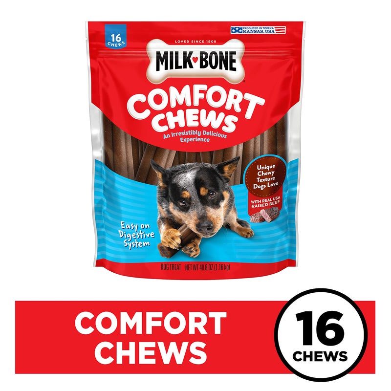Milk-Bone Comfort Chews, Rawhide Free Dog Treats with Unique Chewy Texture and Real Beef, 16 Chews, Easy on Digestive System - Image 2