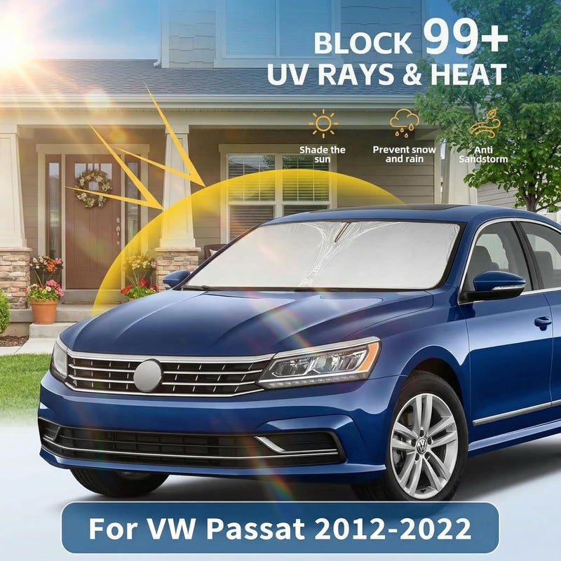 AuyNeas Windshield Sun Shade for VW/Volkswagen Passat 2012-2022 Sunshade Front Window Shade Custom Fit Passat Accessories Sun Visor Foldable Shade Blocks UV Rays Accessories - Image 2