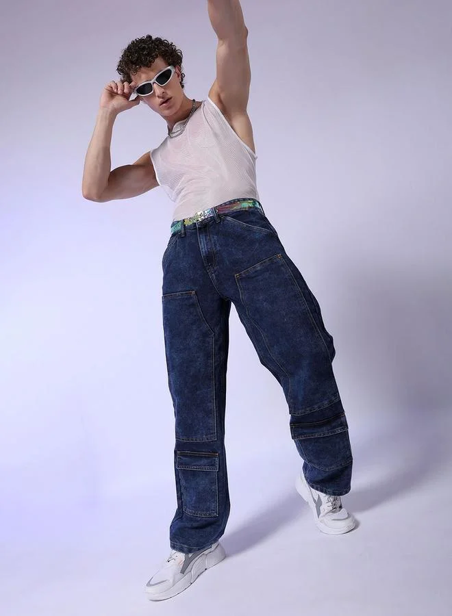The Indian Garage Co The Indian Garage Co Men Dark Wash Baggy Cargo Jeans