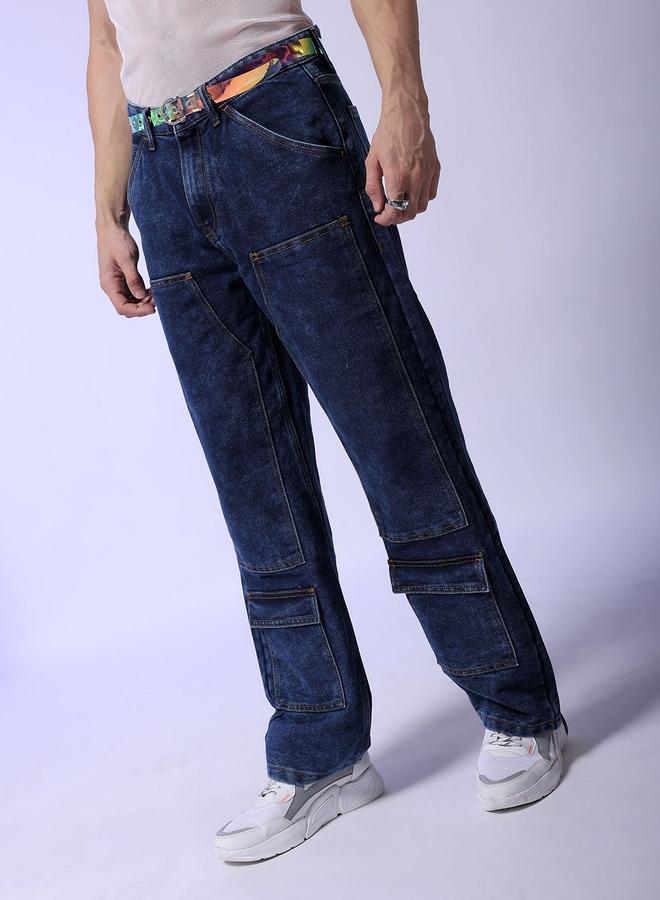The Indian Garage Co Men Dark Wash Baggy Cargo Jeans - Image 2