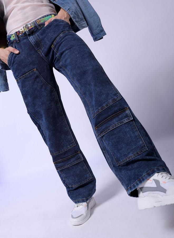The Indian Garage Co Men Dark Wash Baggy Cargo Jeans - Image 1