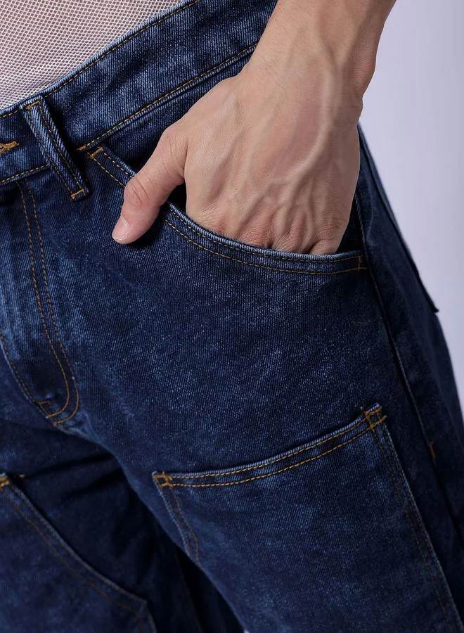The Indian Garage Co The Indian Garage Co Men Dark Wash Baggy Cargo Jeans