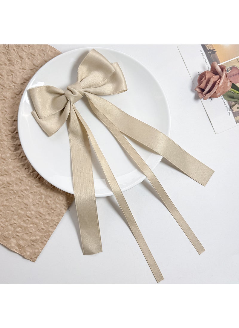 FASHION HOME 4PCS Silky Satin Hair Bows Clip Ribbon Pony tail Holder Accessories Slides Metal Clips  - Image 3