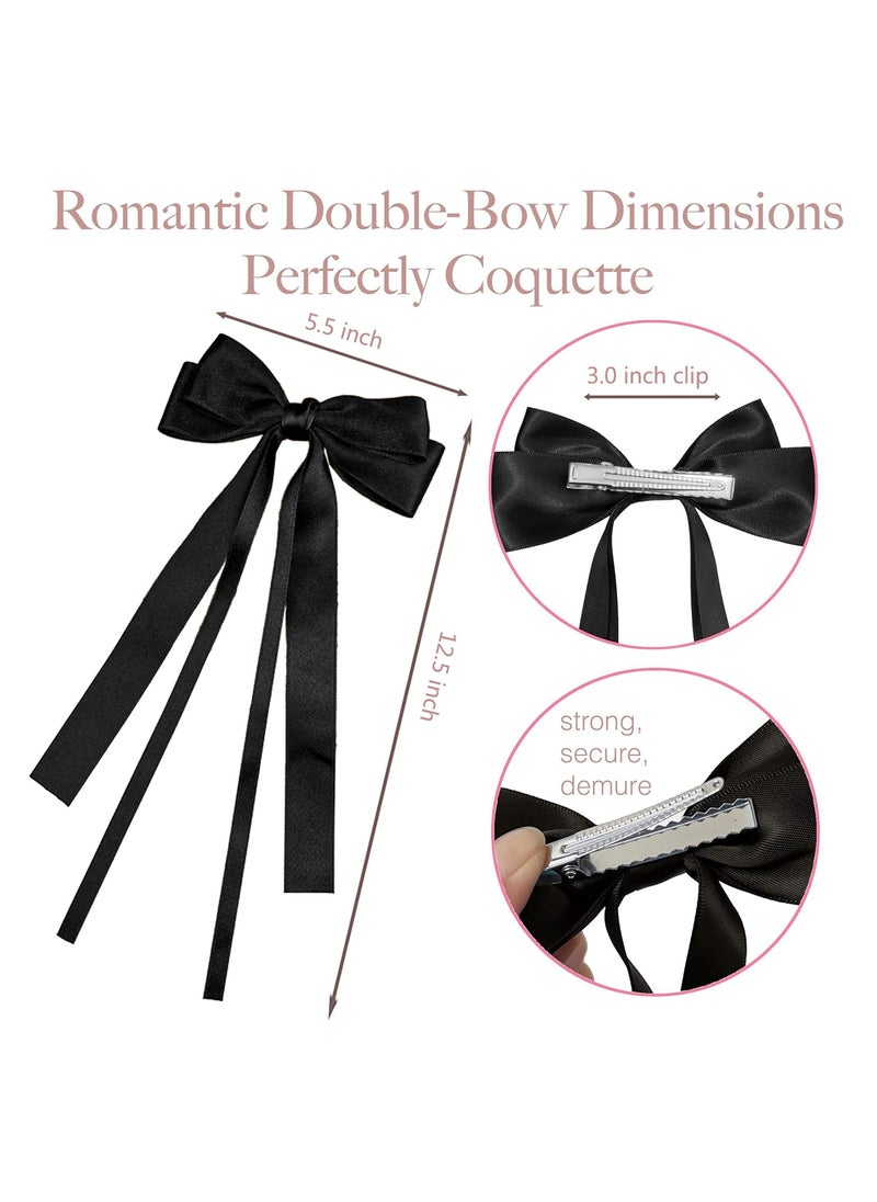 FASHION HOME 4PCS Silky Satin Hair Bows Clip Ribbon Pony tail Holder Accessories Slides Metal Clips  - Image 5