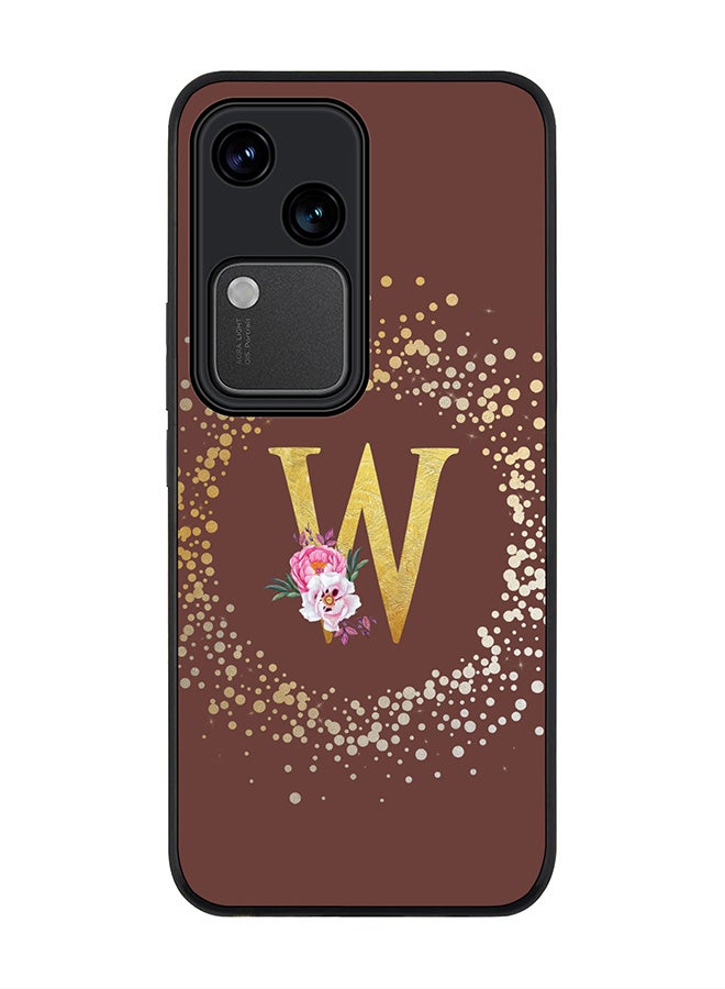 Stylizedd Rugged Black edge case for Vivo V30 5G, Slim fit Flexible Cover -  Custom Monogram Initial Letter Floral Pattern Alphabet - W  (Brown ) - Image 1