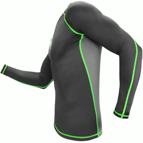 Meister Rush LongSleeve Rash Guard for MMA BJJ Surfing BlackNeon Green Medium - Image 3