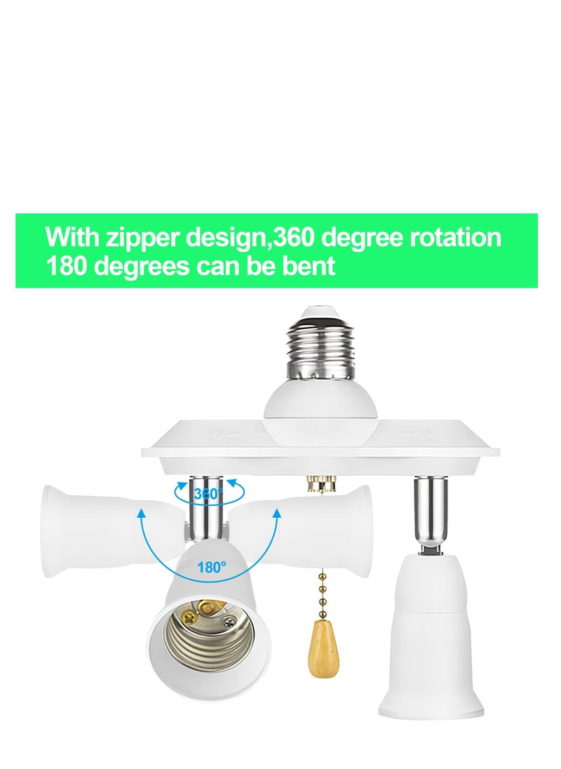 Pull Chain Light Fixture Light Socket Adapter, 2 in 1 E26/E27 Splitter Socket Adapter, 360 Degree Adjustable and 180 Degree Bendable, Pull Chain Light Socket Adapter Converter Splitter