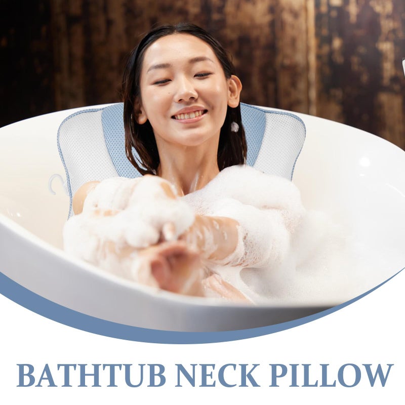 Ocean Motif Non Slip Bath Pillow with 3D Mesh Fabric and Suction Cups for Home Spa Relaxation - Image 4