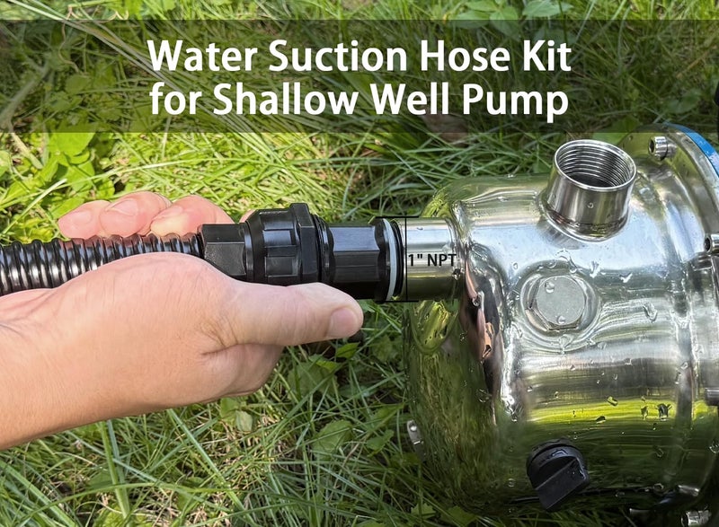 FOTING 1" Suction Hose Kit with Check Valve, PVC Water Intake Hose Set, Flexible Tubing Easy to Install for Water Pump Well Sprinkler Garden Booster Pump, All-in-One NPT 1-inch Thread Adapter, 13FT - Image 5