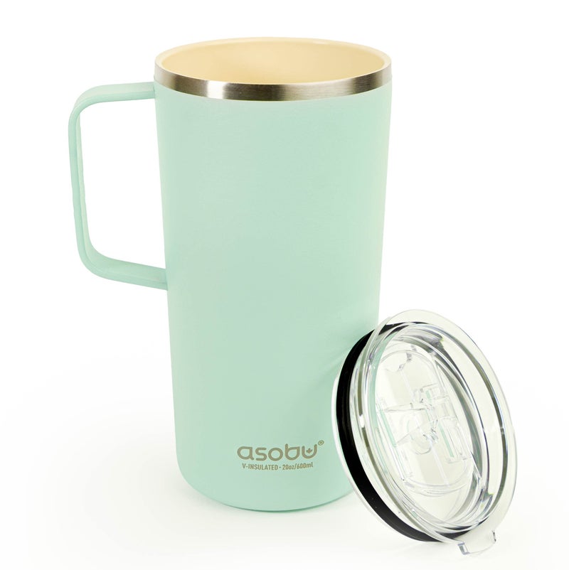 asobu Tower Mug Ceramic Inner Coated Insulated Stainless Steel Cup for Pure Tasting Coffee with Easy Hold Handle and Tritan Lid Fits Standard Cup Holders 20 Ounce Travel Mug (Mint) - Image 1