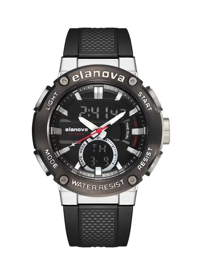 Elanova Sporty analog-digital watch with dual time feature, durable silicone strap, and 5-bar water resistance, model EL71 - Image 1
